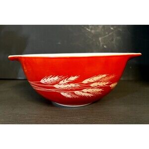 Vtg 70s PYREX Autumn Harvest Wheat Mixing Bowl 442 1.5 qt Tab Handles Cinderella